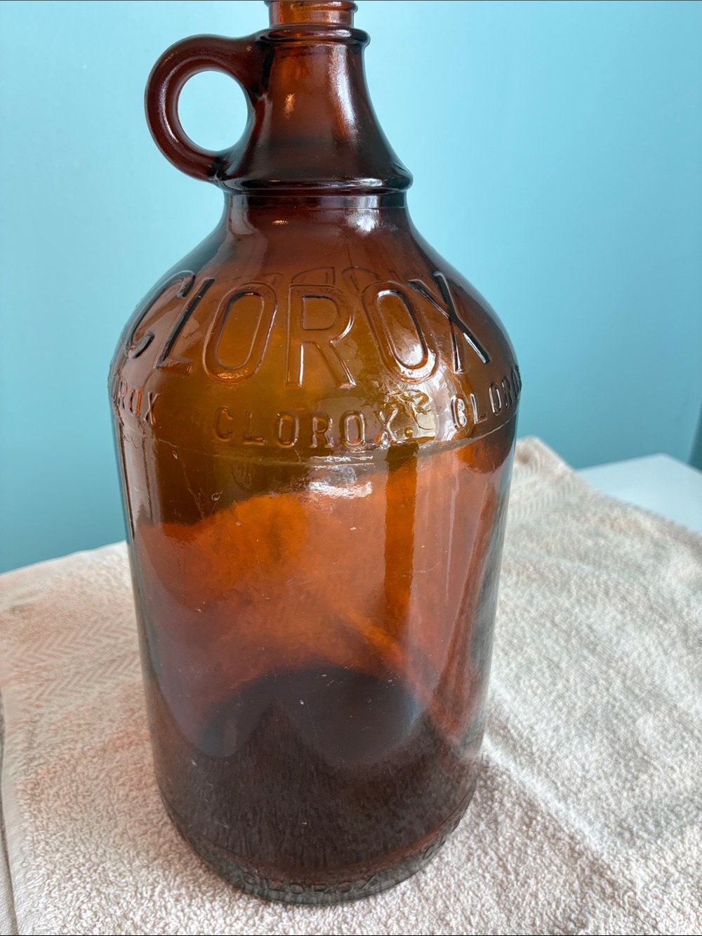Vintage half gallon Clorox Amber Glass Jug with Handle - Deep Amber Hue
